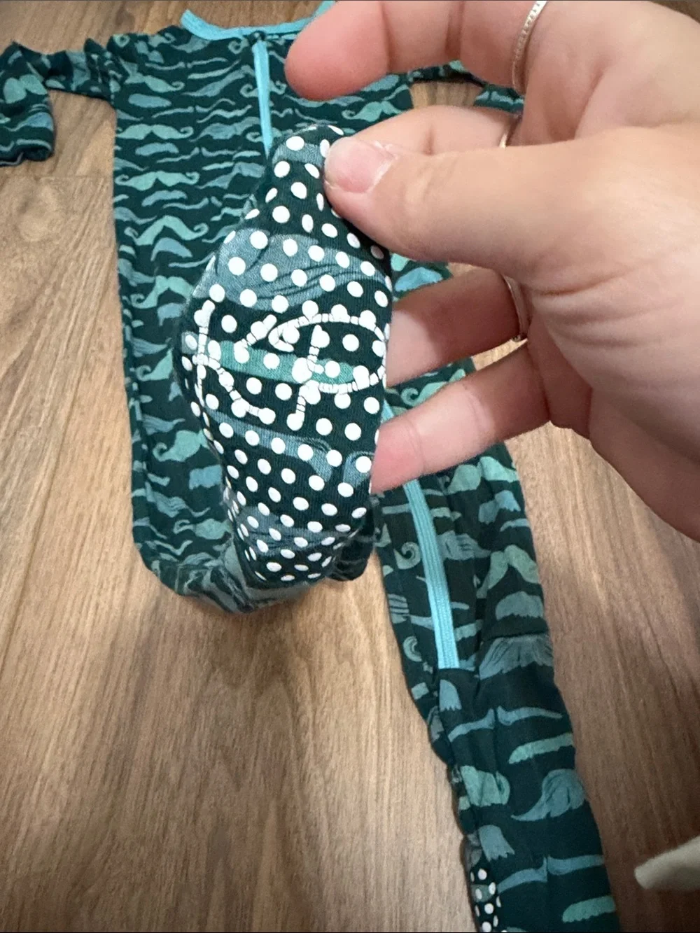 Kickee Pants Dark Green and Teal Mustache Print Footed One-Piece